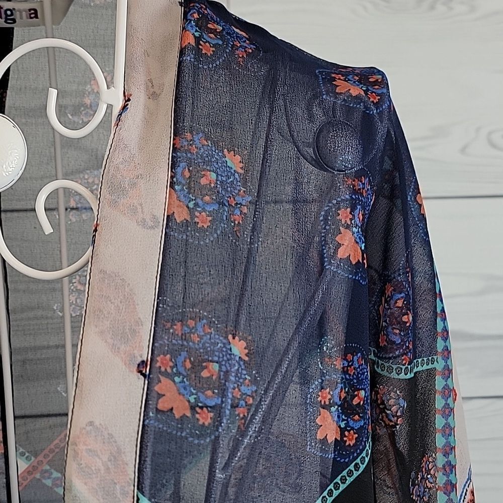 Paradigma sheer kimono cover up multicolored Women's Size L - Picture 4 of 11